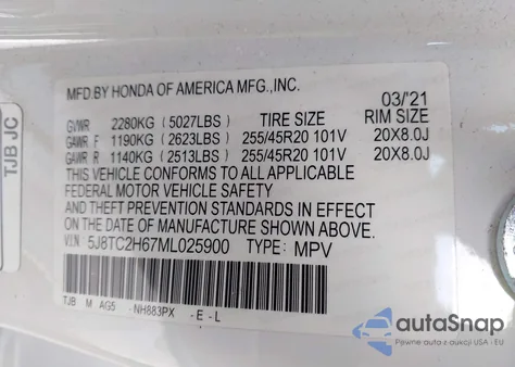 2021 Acura Rdx A-Spec Package from USA, damaged, VIN 5J8TC2H67ML025900